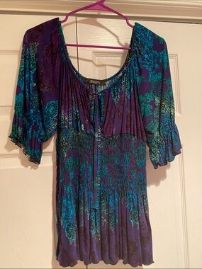Allegro Purple and Teal Paisley Rayon Top - M